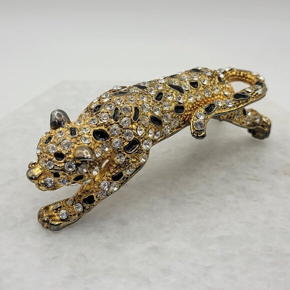 Vintage Leopard Rhinestone Shoulder Brooch - Picture 1 of 5